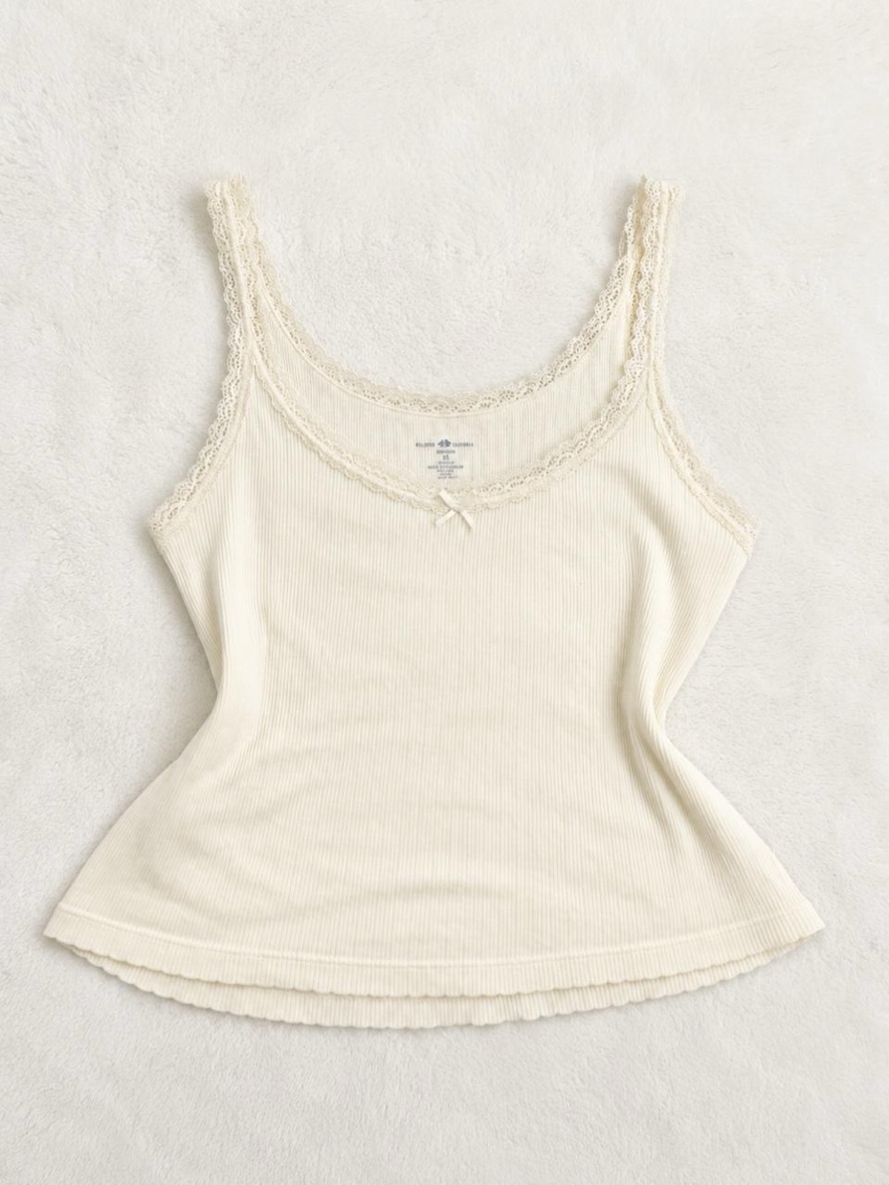 Brandy Melville Cream Lace-Trim Ribbed Tank Top